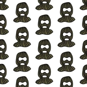 Balaclava hat seamless doodle pattern, vector color illustration Stock Illustration
