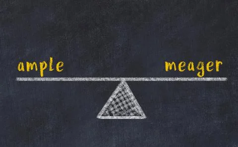 Balance between ample and meager. Chalkboard drawing on black chalkboard Foto stock