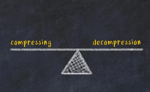 Balance between compressing and decompression. Chalkboard drawing on black ch 스톡 사진