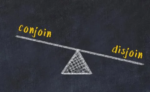 Balance between conjoin and disjoin. Chalkboard drawing on black chalkboard Stock Photos