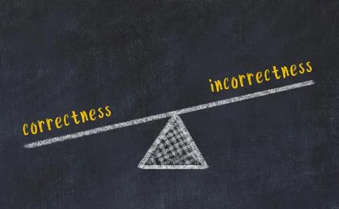 Balance between correctness and incorrectness. Chalkboard drawing on black ch Stock Photos