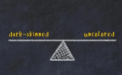 Balance between dark-skinned and uncolored. Chalkboard drawing on black chalk Stock Photos