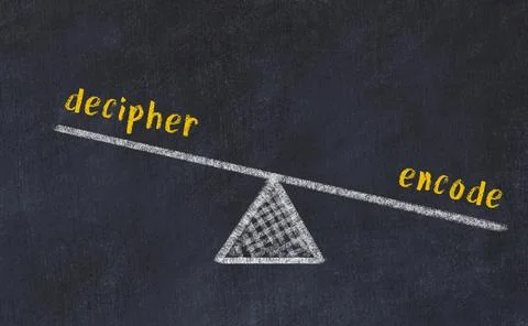 Balance between decipher and encode. Chalkboard drawing on black chalkboard Stock Photos
