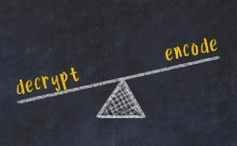 Balance between decrypt and encode. Chalkboard drawing on black chalkboard Stock Photos