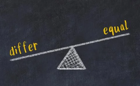 Balance between differ and equal. Chalkboard drawing on black chalkboard 写真素材