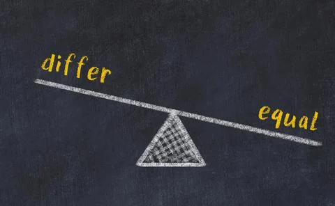 Balance between differ and equal. Chalkboard drawing on black chalkboard 写真素材
