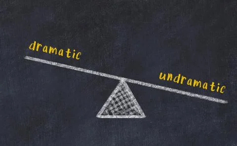 Balance between dramatic and undramatic. Chalkboard drawing on black chalkboa Foto stock