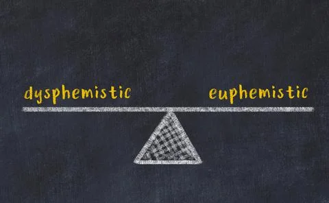 Balance between dysphemistic and euphemistic. Chalkboard drawing on black cha Stock Photos