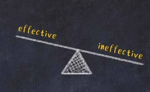 Balance between effective and ineffective. Chalkboard drawing on black chalkb Foto stock
