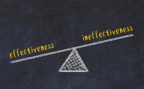 Balance between effectiveness and ineffectiveness. Chalkboard drawing on blac 写真素材