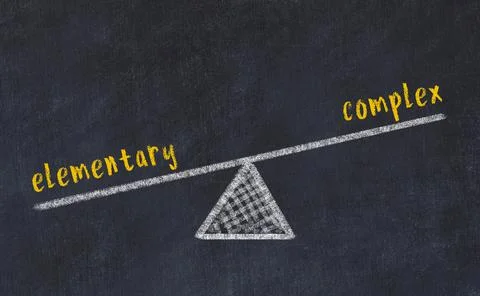 Balance between elementary and complex. Chalkboard drawing on black chalkboar Stock Photos