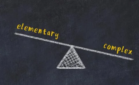 Balance between elementary and complex. Chalkboard drawing on black chalkboar Stock Photos
