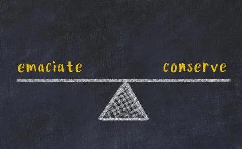 Balance between emaciate and conserve. Chalkboard drawing on black chalkboard Stock Illustration