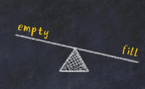 Balance between empty and fill. Chalkboard drawing on black chalkboard Фото