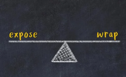 Balance between expose and wrap. Chalkboard drawing on black chalkboard 写真素材