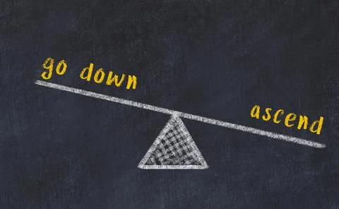 Balance between go down and ascend. Chalkboard drawing on black chalkboard Stock Photos