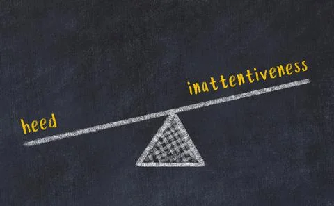 Balance between heed and inattentiveness. Chalkboard drawing on black chalkbo Stock Photos