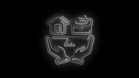 Balance between home and career represented by a neon icon on a black background Stock Footage 333962015