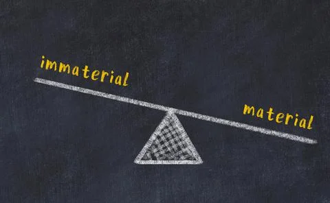 Balance between immaterial and material. Chalkboard drawing on black chalkboa Stock Photos