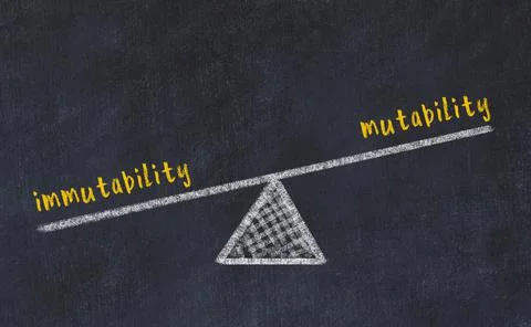 Balance between immutability and mutability. Chalkboard drawing on black chal Foto stock