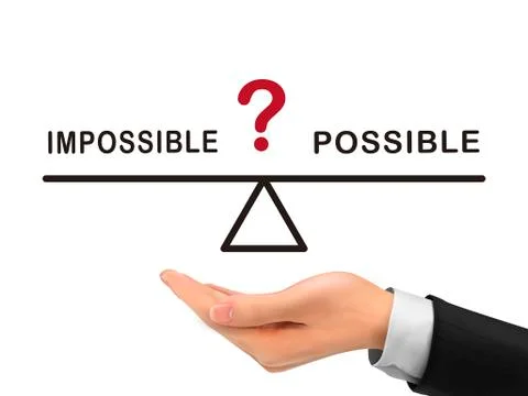 Balance between impossible and possible holding by realistic hand Stock Illustration