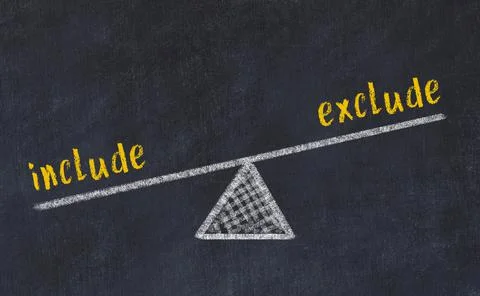 Balance between include and exclude. Chalkboard drawing on black chalkboard 写真素材