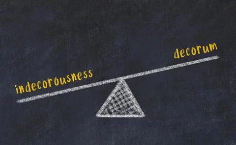Balance between indecorousness and decorum. Chalkboard drawing on black chalk 库存照片