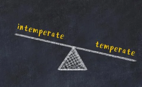 Balance between intemperate and temperate. Chalkboard drawing on black chalkb Foto stock
