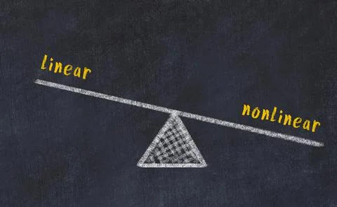 Balance between linear and nonlinear. Chalkboard drawing on black chalkboard Stock Illustration