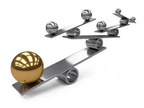 Balance between many large and smaal steel spheres - concept image. Stock Illustration