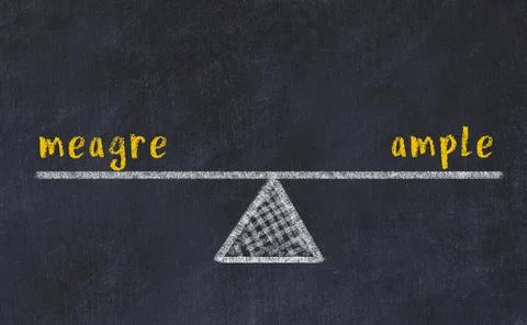 Balance between meagre and ample. Chalkboard drawing on black chalkboard Foto stock