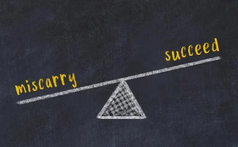 Balance between miscarry and succeed. Chalkboard drawing on black chalkboard Stock Illustration