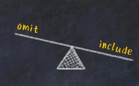 Balance between omit and include. Chalkboard drawing on black chalkboard Foto stock