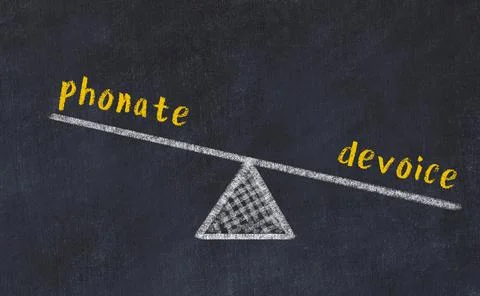 Balance between phonate and devoice. Chalkboard drawing on black chalkboard Foto stock