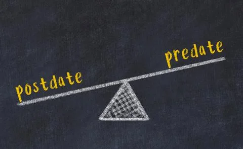 Balance between postdate and predate. Chalkboard drawing on black chalkboard Foto stock