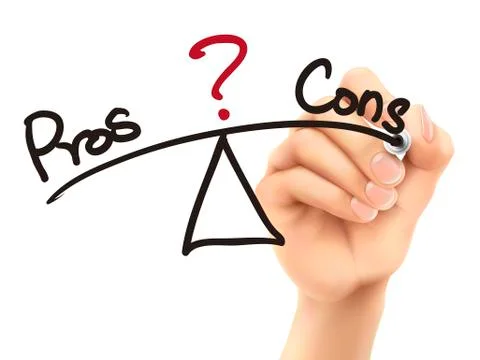 Balance between pros and cons written by 3d hand Illustrazione stock