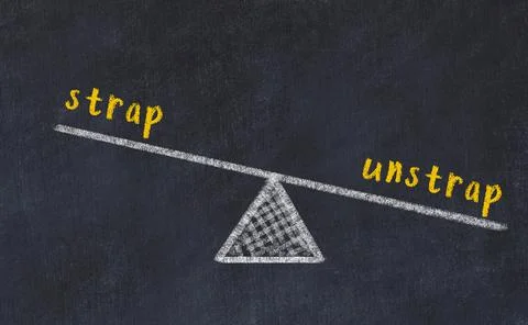 Balance between strap and unstrap. Chalkboard drawing on black chalkboard Foto stock