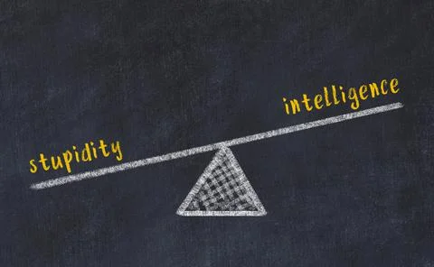 Balance between stupidity and intelligence. Chalkboard drawing on black chalk Stock Photos