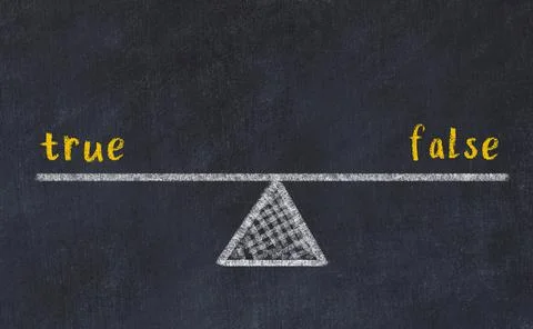 Balance between true and false. Chalkboard drawing on black chalkboard Stock Photos