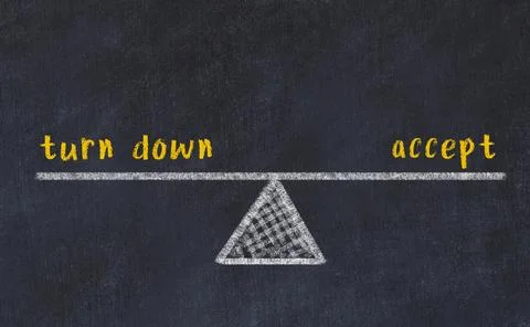 Balance between turn down and accept. Chalkboard drawing on black chalkboard Stock Photos