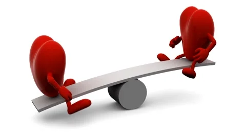Balance between two hearts, 3d animation loop Stock Footage 131509373