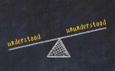 Balance between understood and ununderstood. Chalkboard drawing on black chal Foto stock