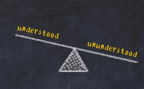 Balance between understood and ununderstood. Chalkboard drawing on black chal Foto stock