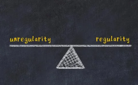Balance between unregularity and regularity. Chalkboard drawing on black chal Foto stock