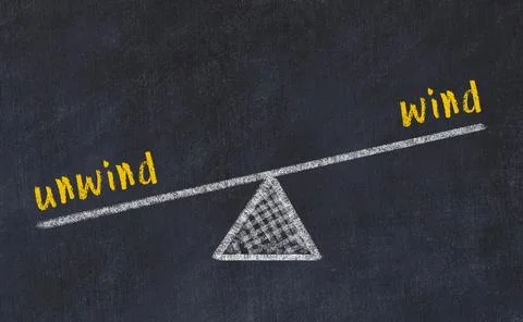 Balance between unwind and wind. Chalkboard drawing on black chalkboard Stock Photos