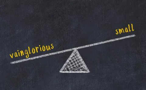 Balance between vainglorious and small. Chalkboard drawing on black chalkboar Foto stock