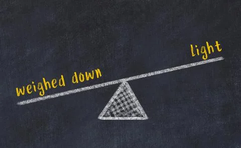 Balance between weighed down and light. Chalkboard drawing on black chalkboar Stock Photos