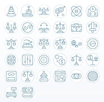 Balance Comprehensive Vector Bundle with 32 Grid Fitted Thin Line High Reso.. Stock Illustration