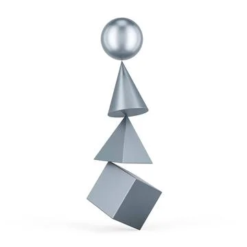 Balance concept from cube, cone, pyramid and sphere. 3D rendering Balance ... Stock Photos