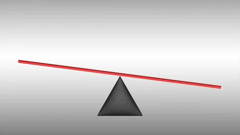 Balance concept with red table and black triangle fulcrum Video stock 98092160
